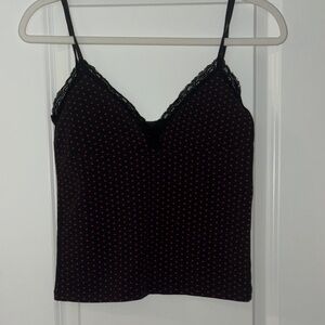 Brandy Melville Black Tank top with Red Hearts